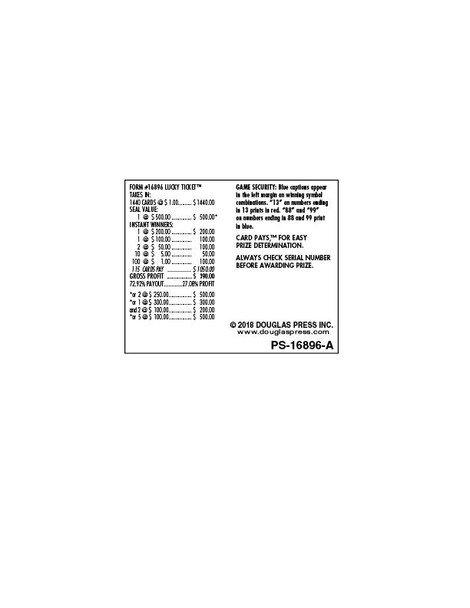 Lucky Ticket Seal 5W $1 1@$500 $1B 27% 1440