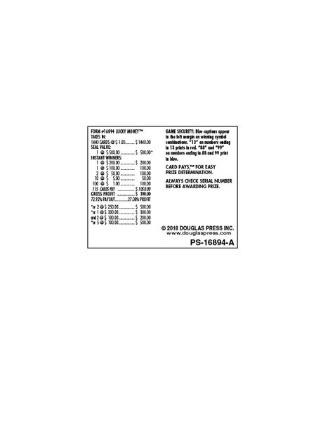 Lucky Money Seal 5W $1 1@$500 $1B 27% 1440