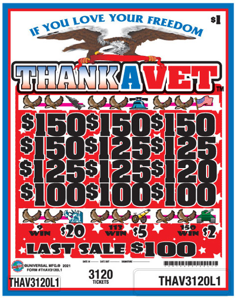 Thank a Vet 3W $1 12@$150 (4@$150) $2B 15% 3120 LS