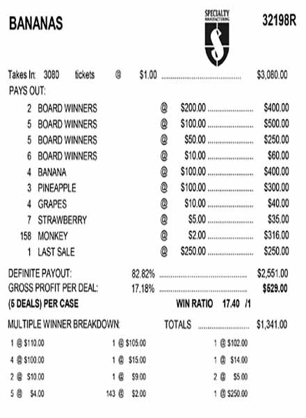 Bananas PK 3W $1 16@$100 (2@$200) $2B 17% 3080 LS