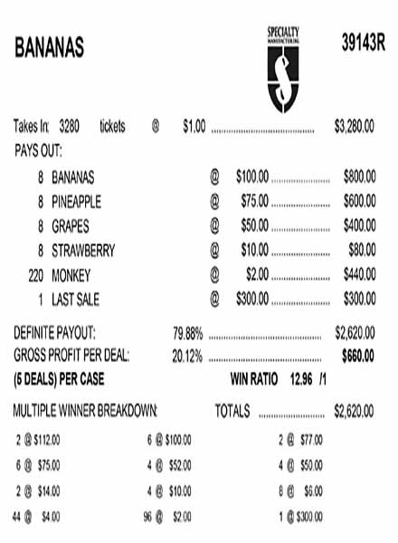 Bananas 3W $1 8@$100 $2B 20% 3280 LS