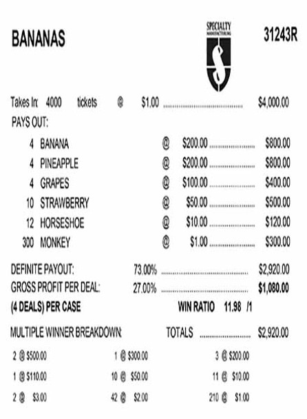 Bananas 3W $1 8@$200 (2@$500) $1B 27% 4000