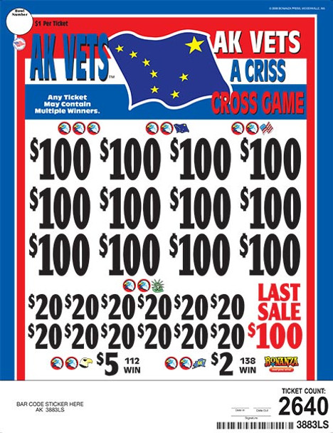 AK Vets Criss Cross 3W $1 12@$100 $2B 10% 2640 LS