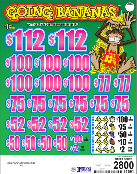 Going Bananas 3W $1 8@$100 $2B 17% 2800