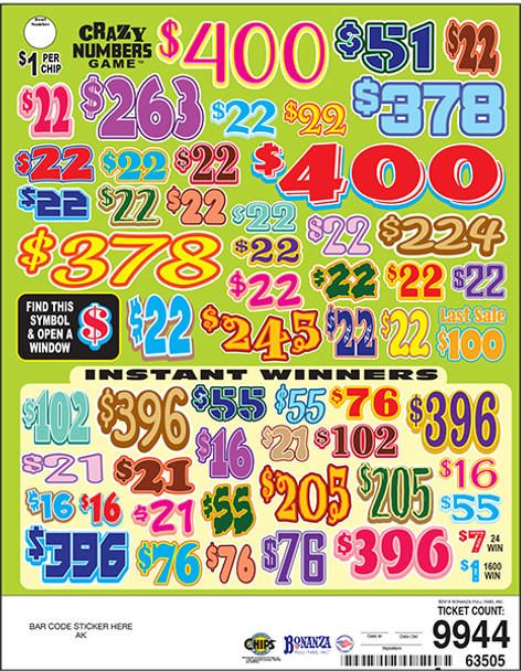 Crazy Numbers Game Big Pic Chip $1 8@$400 $1B 24% 9944 LS