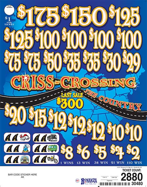 Criss Crossing the Country 3W $1 8@$100 (1@$175) $2B 21% 2880 LS