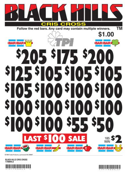 Black Hills Cris Cross 3W $1 18@$100 (1@$205) $2B 18% 3160 LS