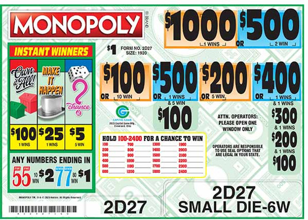 Monopoly Seal 5W $1 2@$500 $1B 34% 1920