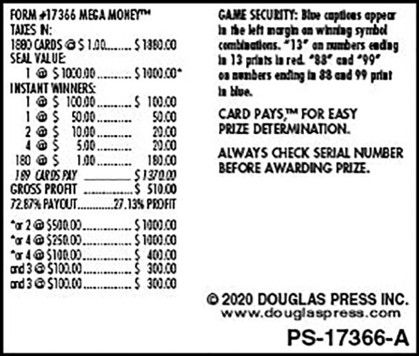 Mega Money Seal 5W $1 2@$500 $1B 27% 1880