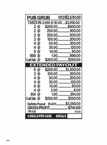 Pub Grub 5W $1 6@$250 $1B 18% 3990 LS