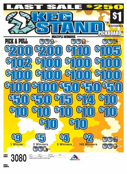 Keg Stand PK 3W $1 16@$100 (2@$200) $2B 17% 3080 LS