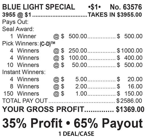 Blue Light Seal Big Pic Chip $1 1@$500 $5B 34% 3955