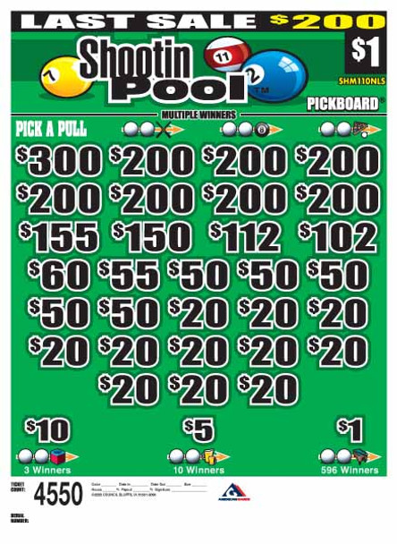 Shootin Pool PK 3W $1 8@$200 (1@$300) $1B 19% 4550 LS