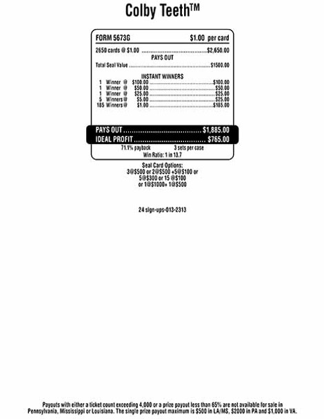 Colby Teeth Seal 5W $1 3@$500 $1B 29% 2650