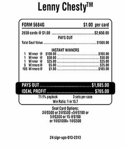 Lenny Chesty Seal 5W $1 3@$500 $1B 29% 2650