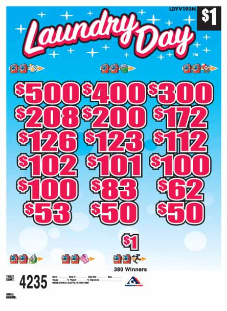 Laundry Day 3W $1 12@100 (5,4,3,2,1) $1B 24% 4235