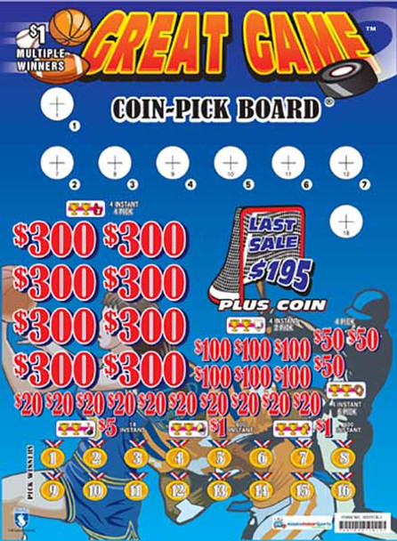 Great Game Coin-Pick Board 3W $1 8@$300 $1B 25% 6480 LS