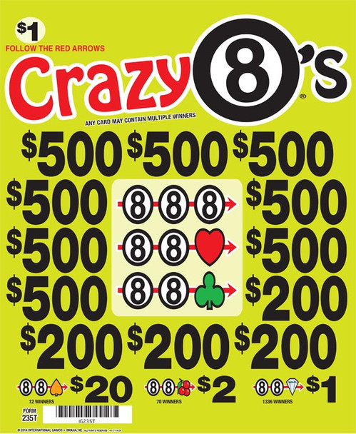 Crazy 8's 3W $1 8@$500 $1B 19% 8036