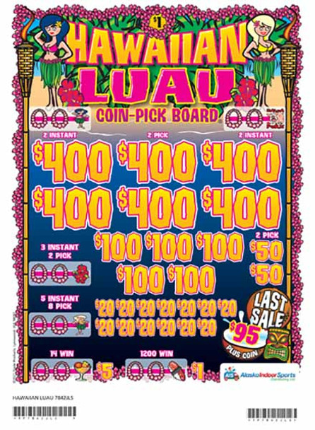 Hawaiian Luau Coin Pick-Board 3W $1 6@$400 $1B 29% 6480 LS