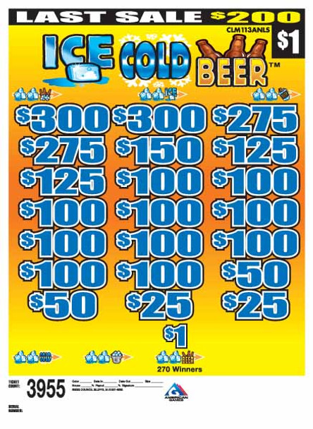 Ice Cold Beer 3W $1 4@$250 (2@$300) $1B 20% 3955 LS