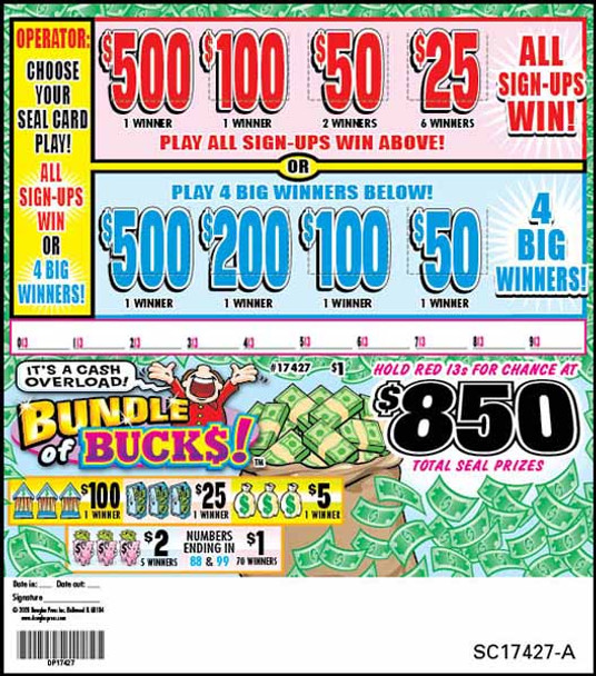 Bundle of Bucks Seal 5W $1 1@$500 $1B 29% 1485