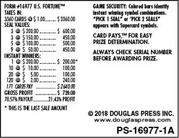 US Fortune PK 3W $1 4@$200 $2B 21% 3360 LS