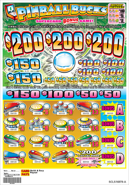 Pinball Bucks PK 3W $1 4@$200 $2B 21% 3360 LS