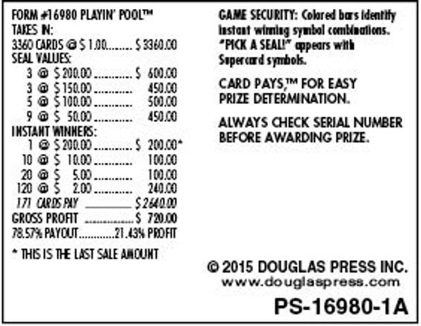 Playin' Pool PK 3W $1 4@$200 $2B 21% 3360 LS