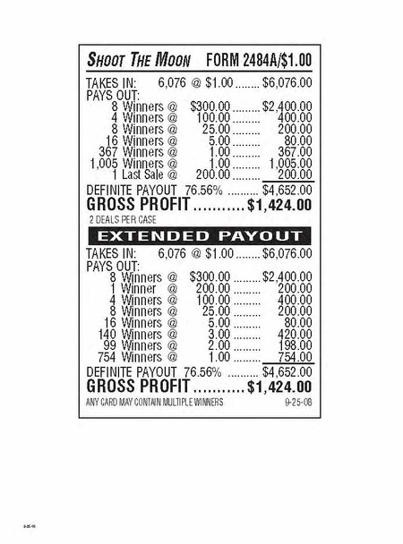 Shoot the Moon 3W $1 8@$300 $1B 23% 6076 LS