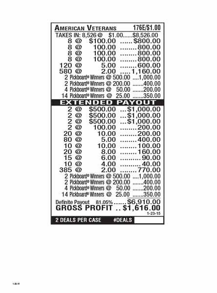 American Veterans PK 3W $1 8@$500 $1B 19% 8526