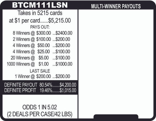 Bring On the Cash 3W $1 8@$300 $1B 19% 5215 LS
