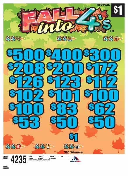 Fall Into 4's 3W $1 12@100 (5,4,3,2,1) $1B 24% 4235