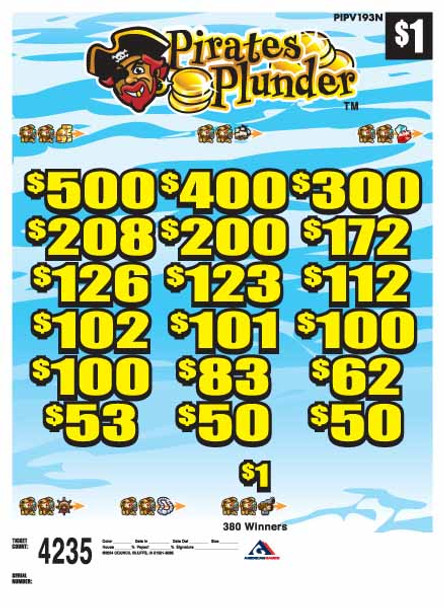 Pirates Plunder 3W $1 12@100 (5,4,3,2,1) $1B 24% 4235