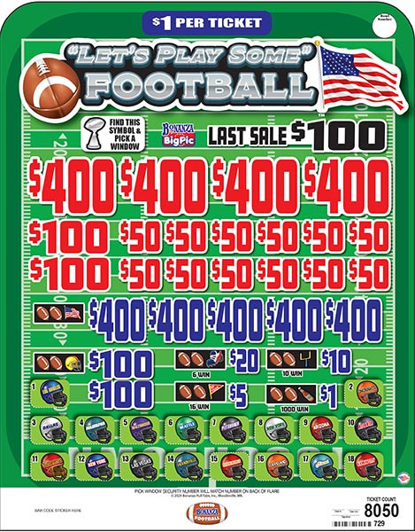 Let's Play Some Football Big Pic 1W $1 9@$400 $1B 25% 8050 LS