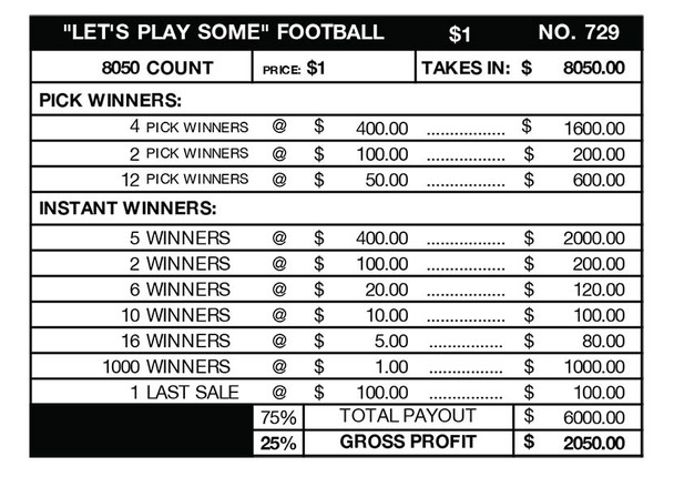 Let's Play Some Football Big Pic 1W $1 9@$400 $1B 25% 8050 LS
