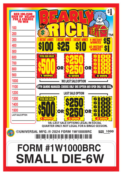 Bearly Rich Seal 1W $1 1@$500 $1B 29% 1000
