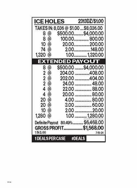 Ice Holes 3W $1 8@$500 $1B 20% 8036
