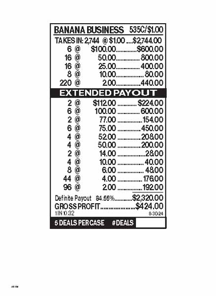 Banana Business 3W $1 8@$100 $2B 15% 2744
