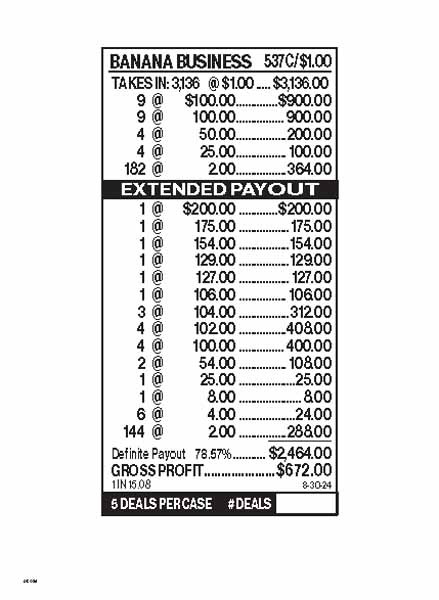 Banana Business 3W $1 18@$100 (1@$200) $2B 21% 3136