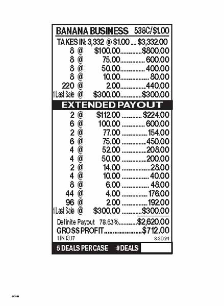 Banana Business 3W $1 8@$100 $2B 21% 3332 LS