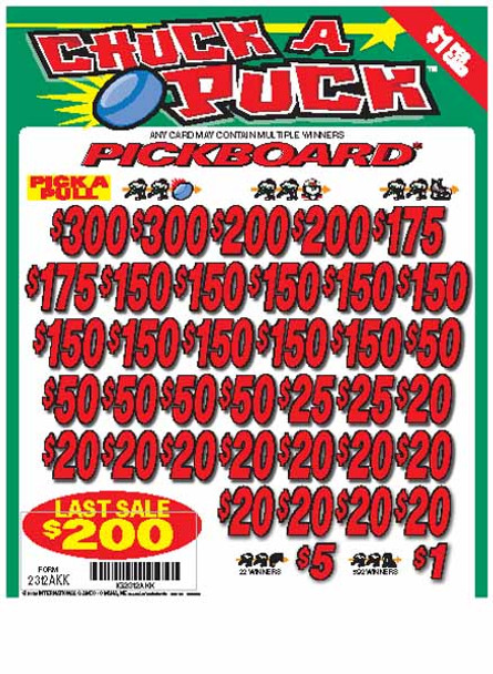 Chuck a Puck PK 3W $1 18@$150 (2@$300) $1B 19% 5292 LS