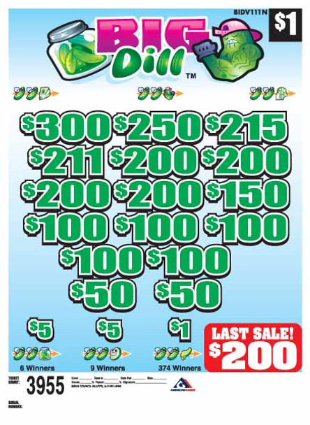 Big Dill 3W $1 8@$200 (1@$300) $1B 19% 3955 LS