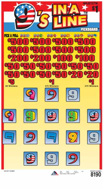 9's In a Line PK 3W $1 8@$500 $1B 24% 8190