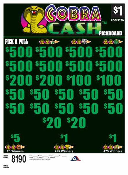 Cobra Cash PK 3W $1 8@$500 $1B 24% 8190