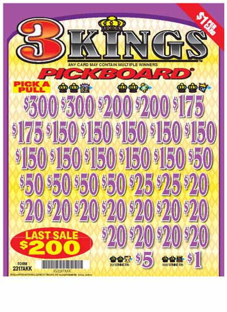 3 Kings PK 3W $1 18@$150 (2@$300) $1B 19% 5292 LS
