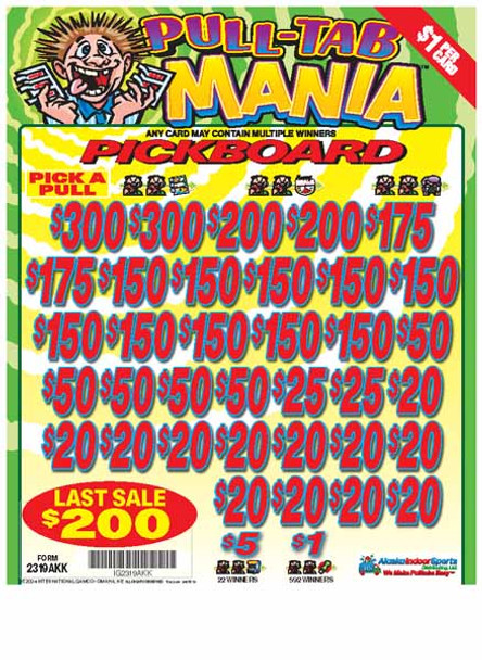 Pull Tab Mania PK 3W $1 18@$150 (2@$300) $1B 19% 5292 LS