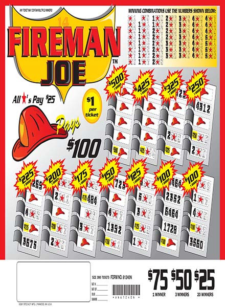 Fireman Joe 5W $1 1@$500 (5,4,3,2,1) $25B 17% 3990