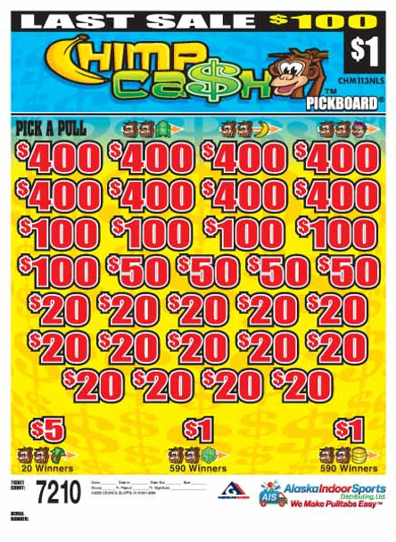 Chimp Cash PK 3W $1 8@$400 $1B 22% 7210 LS