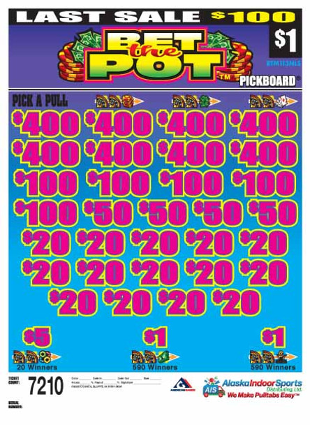 Bet the Pot PK 3W $1 8@$400 $1B 22% 7210 LS
