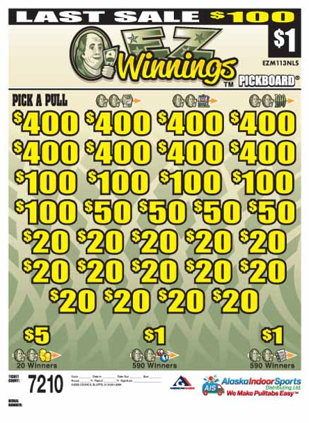 EZ Winnings PK 3W $1 8@$400 $1B 22% 7210 LS
